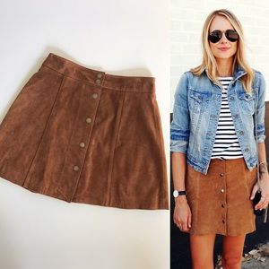 Gap Suede Leather High Waist Snap Front Mini Skirt